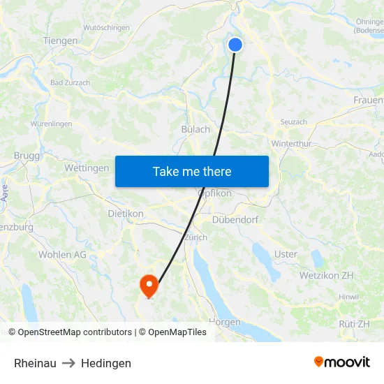 Rheinau to Hedingen map
