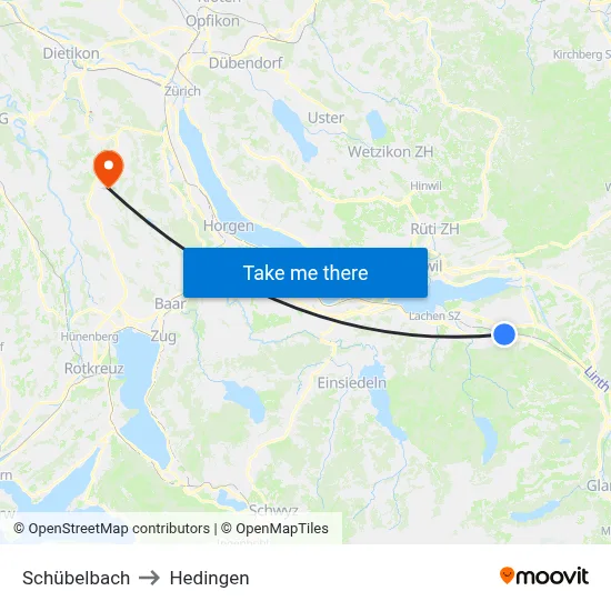 Schübelbach to Hedingen map
