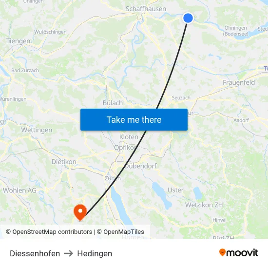 Diessenhofen to Hedingen map