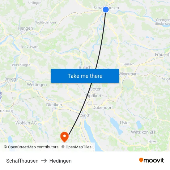 Schaffhausen to Hedingen map
