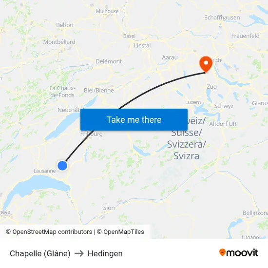 Chapelle (Glâne) to Hedingen map