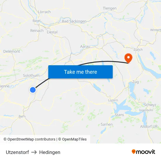 Utzenstorf to Hedingen map
