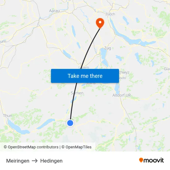 Meiringen to Hedingen map