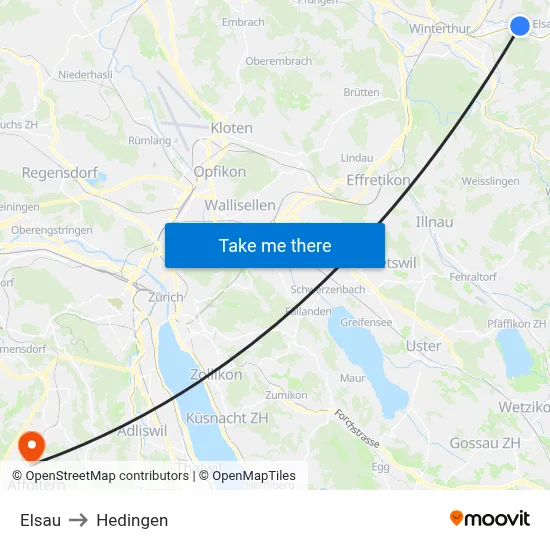 Elsau to Hedingen map