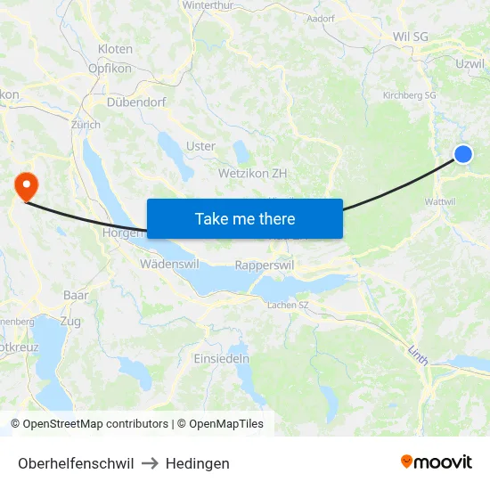 Oberhelfenschwil to Hedingen map