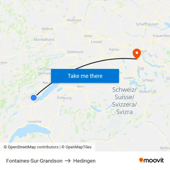 Fontaines-Sur-Grandson to Hedingen map