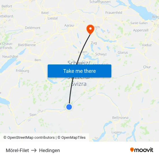 Mörel-Filet to Hedingen map