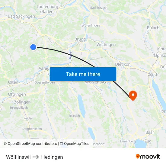 Wölflinswil to Hedingen map