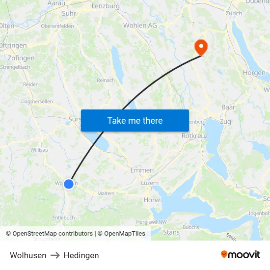 Wolhusen to Hedingen map