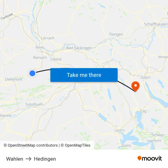 Wahlen to Hedingen map