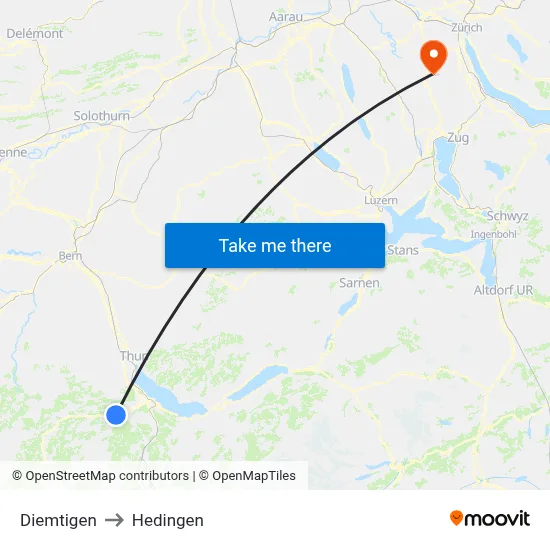 Diemtigen to Hedingen map