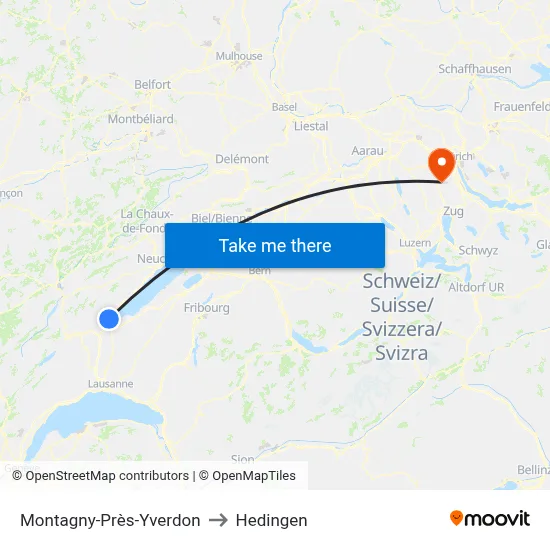 Montagny-Près-Yverdon to Hedingen map