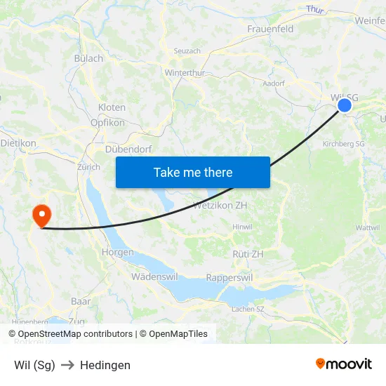 Wil (Sg) to Hedingen map