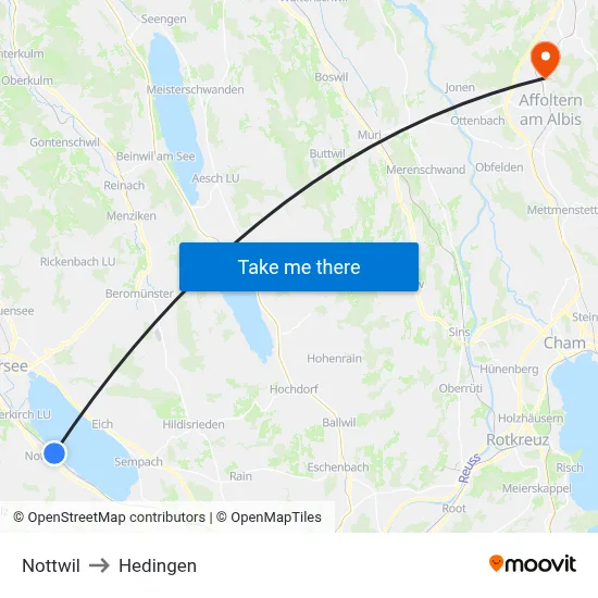 Nottwil to Hedingen map