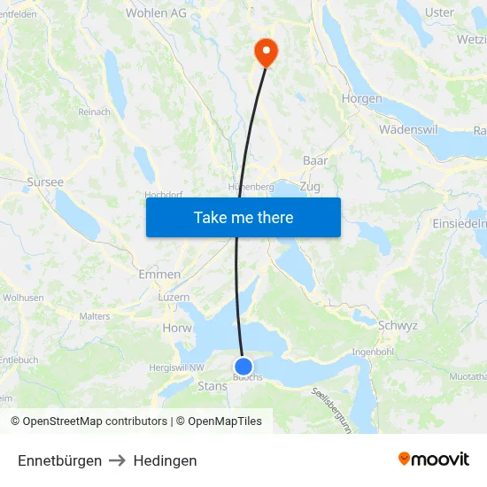 Ennetbürgen to Hedingen map