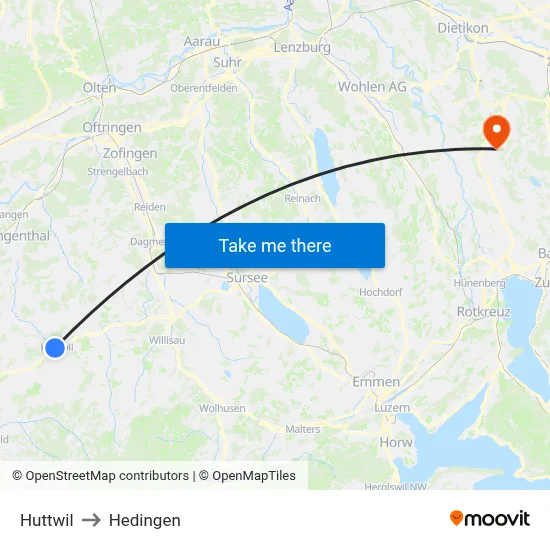 Huttwil to Hedingen map