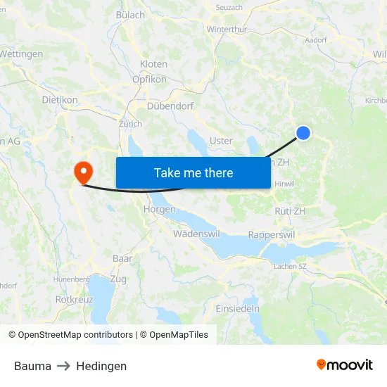 Bauma to Hedingen map
