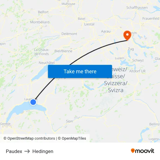 Paudex to Hedingen map