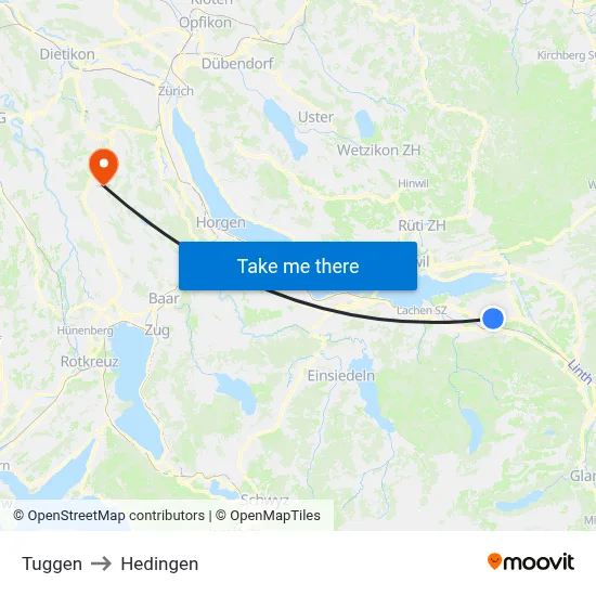 Tuggen to Hedingen map