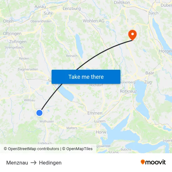 Menznau to Hedingen map