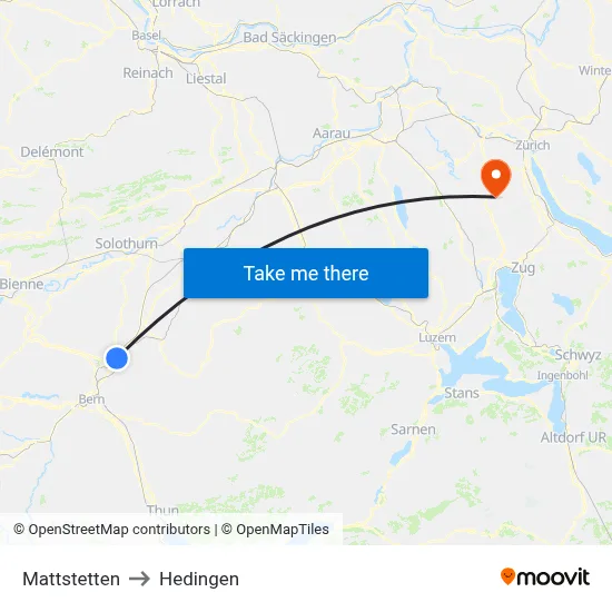 Mattstetten to Hedingen map
