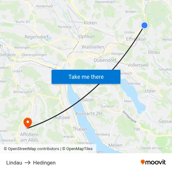 Lindau to Hedingen map