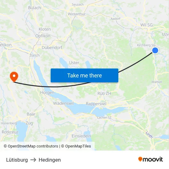 Lütisburg to Hedingen map