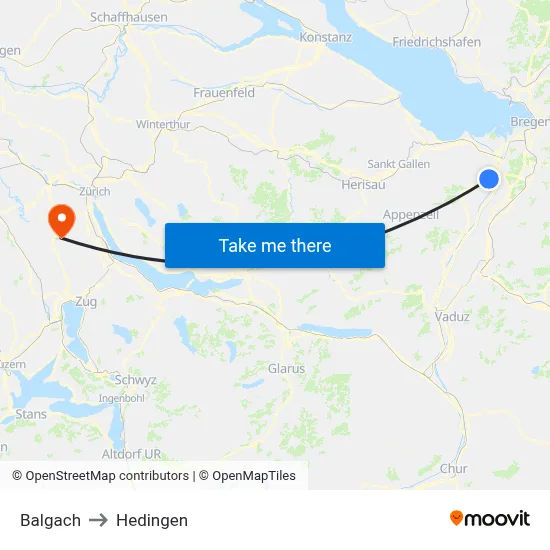 Balgach to Hedingen map
