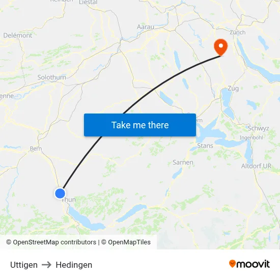 Uttigen to Hedingen map