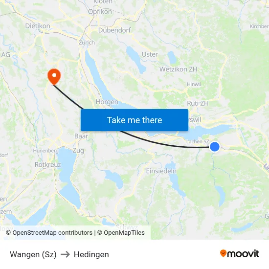 Wangen (Sz) to Hedingen map