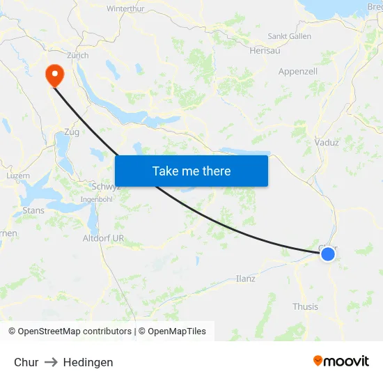 Chur to Hedingen map