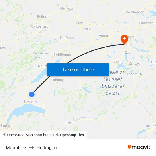 Montilliez to Hedingen map