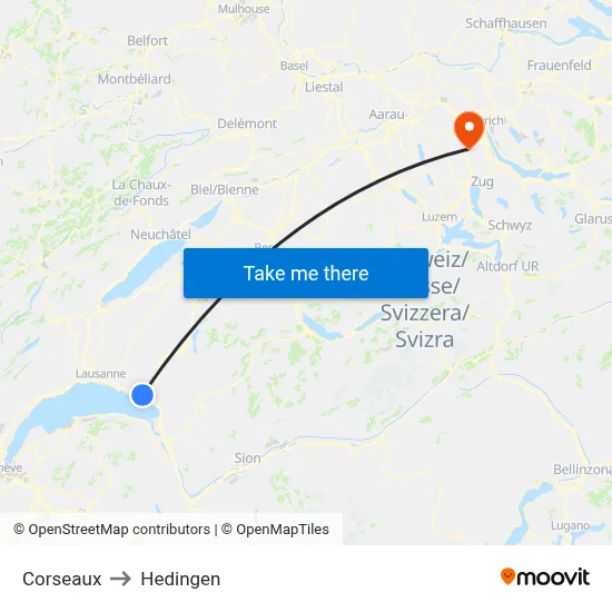 Corseaux to Hedingen map
