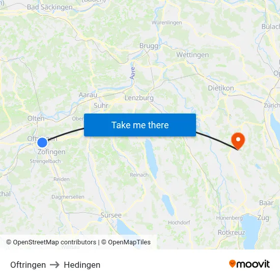 Oftringen to Hedingen map