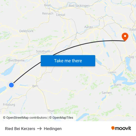 Ried Bei Kerzers to Hedingen map