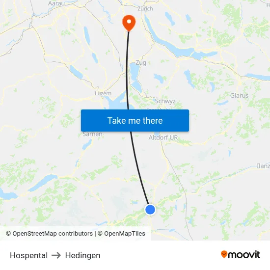 Hospental to Hedingen map