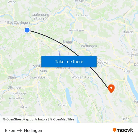 Eiken to Hedingen map