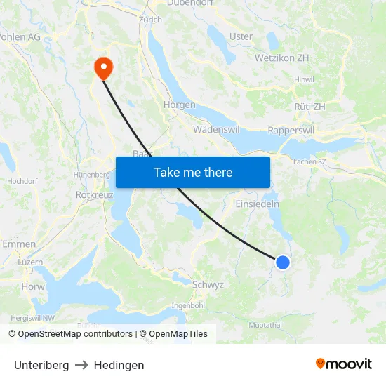 Unteriberg to Hedingen map