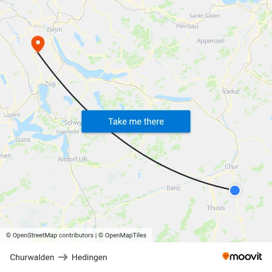 Churwalden to Hedingen map