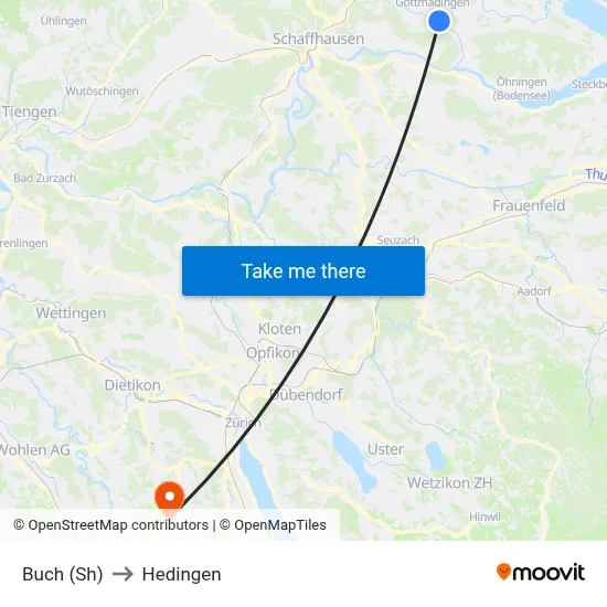 Buch (Sh) to Hedingen map
