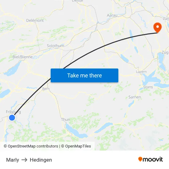 Marly to Hedingen map