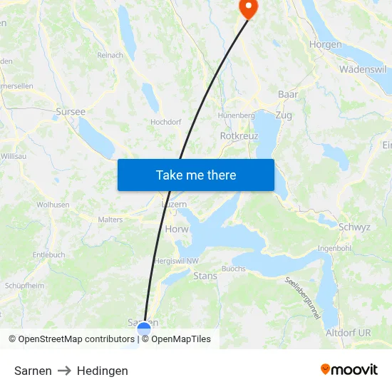 Sarnen to Hedingen map