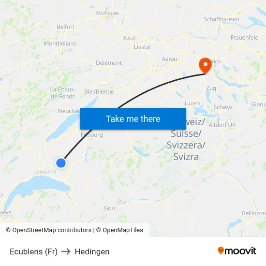 Ecublens (Fr) to Hedingen map