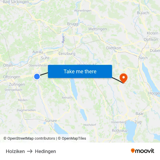 Holziken to Hedingen map
