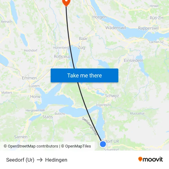 Seedorf (Ur) to Hedingen map