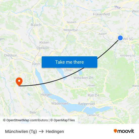 Münchwilen (Tg) to Hedingen map