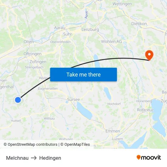 Melchnau to Hedingen map