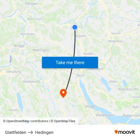 Glattfelden to Hedingen map