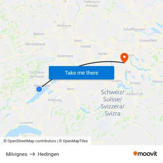 Milvignes to Hedingen map