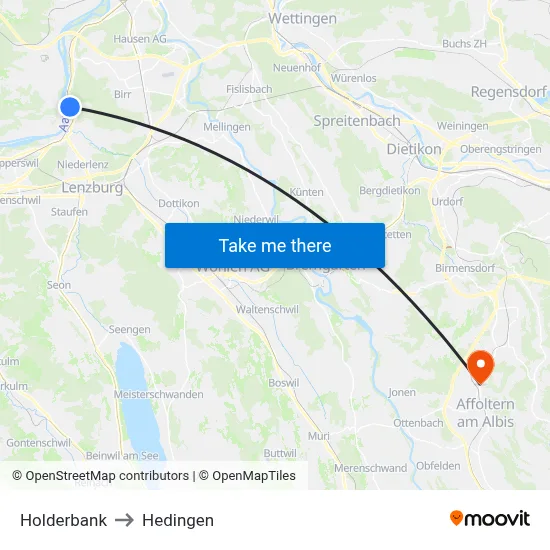 Holderbank to Hedingen map